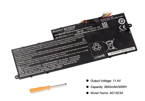 KingSener AC13C34 Laptop Battery For Acer Aspire V5-122P V5-132 E3-111 E3-112 ES1-111M MS237 KT.00303.005 11.4V 2640mAh 30WH Online now