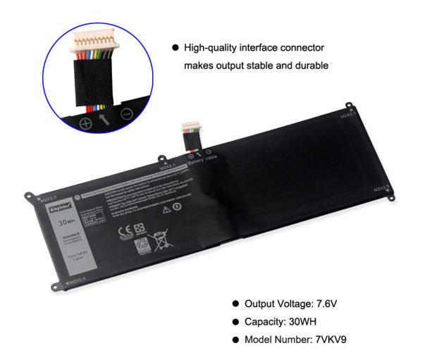 Kingsener 7VKV9 9TV5X Laptop Battery Replacement For DELL Latitude XPS 12 7000 7275 9250 Series Notebook 7VKV9 7.6V 30WH For Sale