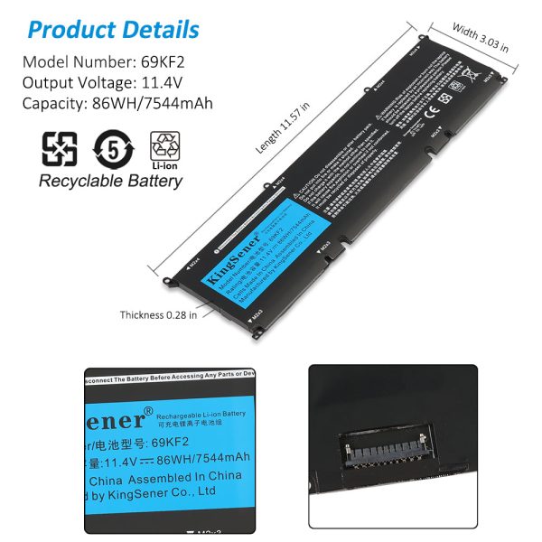 Kingsener 69KF2 Laptop Battery Replacement For Dell XPS 15 9500 P91F P91F001 M15 R3 R4 P87F P87F002 M17 R3 R4 P45E P45E001 P45E002 G7 15 7500 Precision 5550 Series Discount