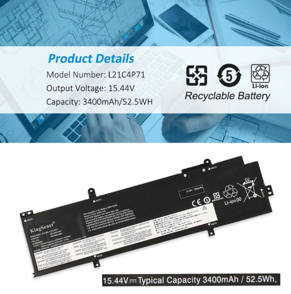 Laptop Battery For Lenovo L21L4P71 SB10W51964 5B10W51863 52.5WH 15.44V For Cheap