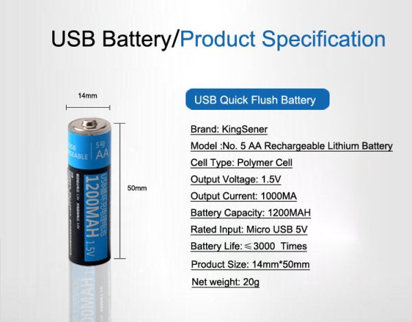 KingSener 2PCS Lot 1.5V AA 1200mAh li-polymer li-po USB rechargeable battery lithium li-ion usb battery USB cable pack Discount