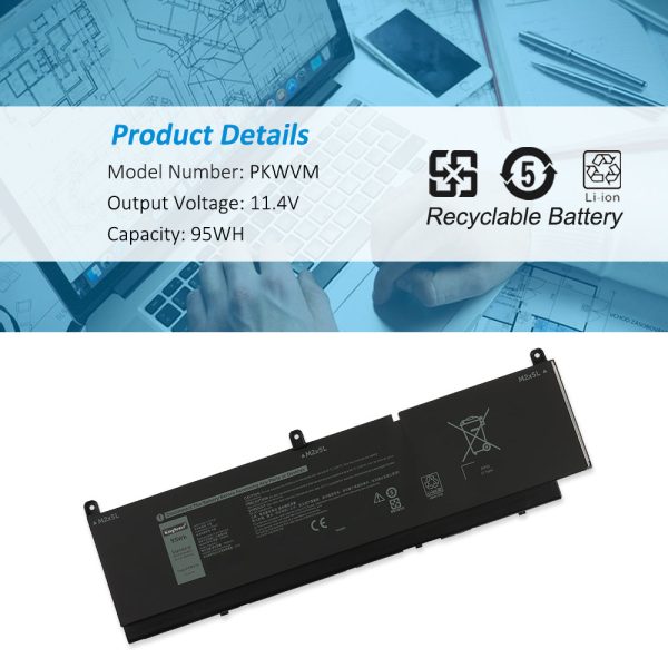 Replacement Battery For Dell P44E P93F P44E001 P44E002 P93F001 P93F002 11.4V 95WH on Sale