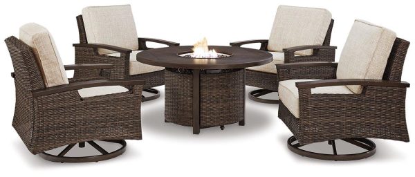 Paradise Trail Paradise Trail Fire Pit Table with 4 Nuvella Swivel Lounge Chairs Fashion