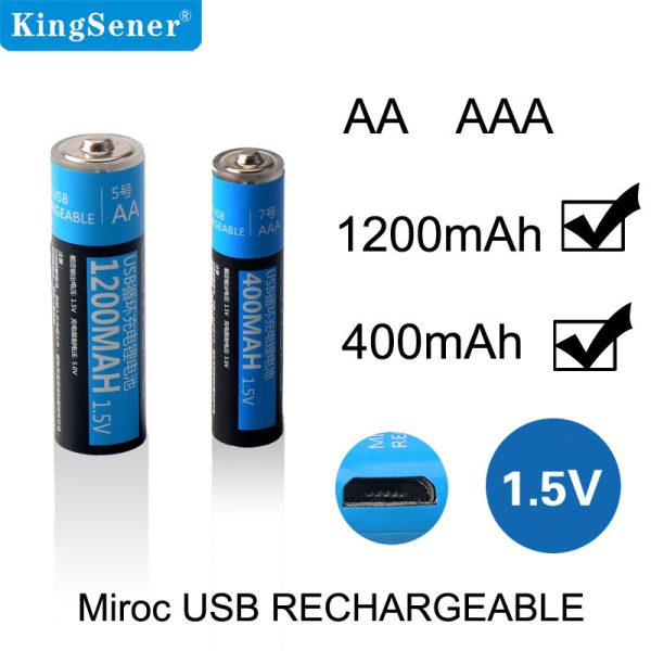 KingSener 2PCS Lot 1.5V AA 1200mAh li-polymer li-po USB rechargeable battery lithium li-ion usb battery USB cable pack Discount