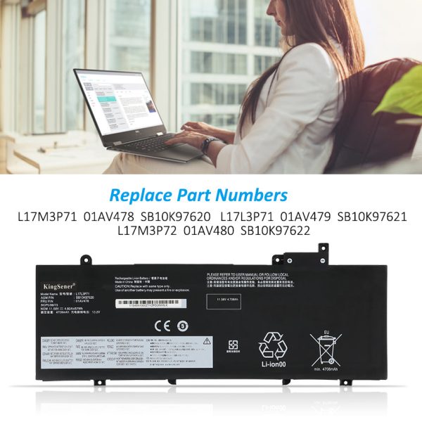 Kingsener L17L3P71 Laptop battery For Lenovo ThinkPad T480S Series L17M3P71 L17M3P72 01AV478 SB10K97620 01AV479 SB10K97621 Sale