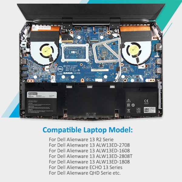 KingSener 3V806 N1WM4 62WH Laptop Battery Replacement For Dell Alienware 13 R2 ECHO 13 QHD Serie P56G P56G001 P56G002 ALW13ED-2608 ALW13ED-1508 ALW13ED-1608 Supply
