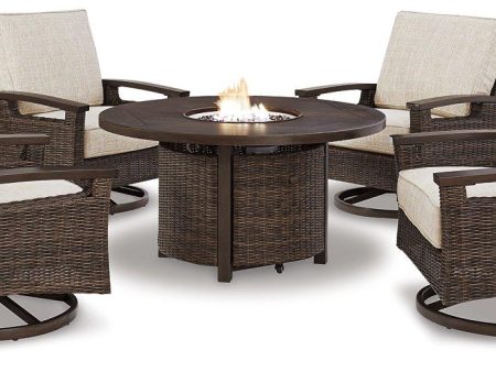 Paradise Trail Paradise Trail Fire Pit Table with 4 Nuvella Swivel Lounge Chairs Fashion