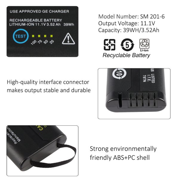 SM201-6 Ventilator Battery Parts For GE DASH 3000 4000 5000 SM 201-6 FTB-100 FTB-300 DR201 Healthcare 39WH Cheap