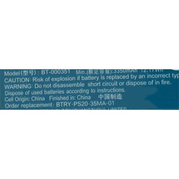 BT-000351 Replacement Battery For BT-000351 BTRY-PS20-35MA-01 3.6V 12.06Wh Fashion