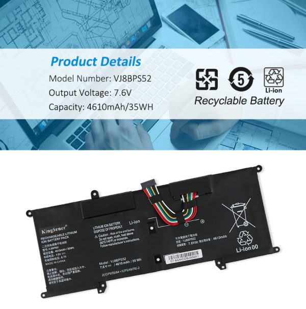 Kingsener VJ8BPS52 Laptop Battery For Sony VAIO S14 S13 S11 VJS112C0111B VJS112C0311S VJS132C0711B VJS132C0811S VJS141C0111R VJS141C0211T VJS112C0111B VJS112C0211W 7.6V 35Wh 4610mAh Supply