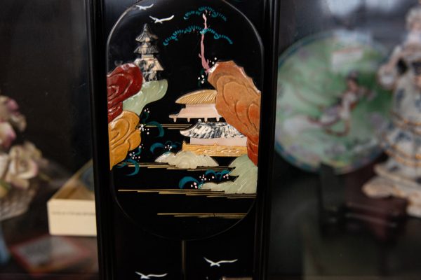 Qing Colored Stone and Jade Black Lacquer Chinese China Cabinet Set Discount