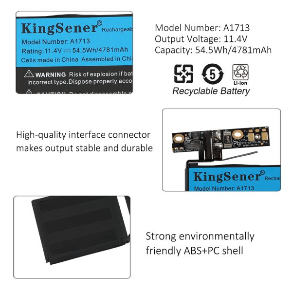 A1713 KingSener Battery for Apple MacBook Pro 13 inch A1708 2016 2017 EMC 2978 3164 020-00946 MLL42LL Batteria AKKU 4781mAh Cheap