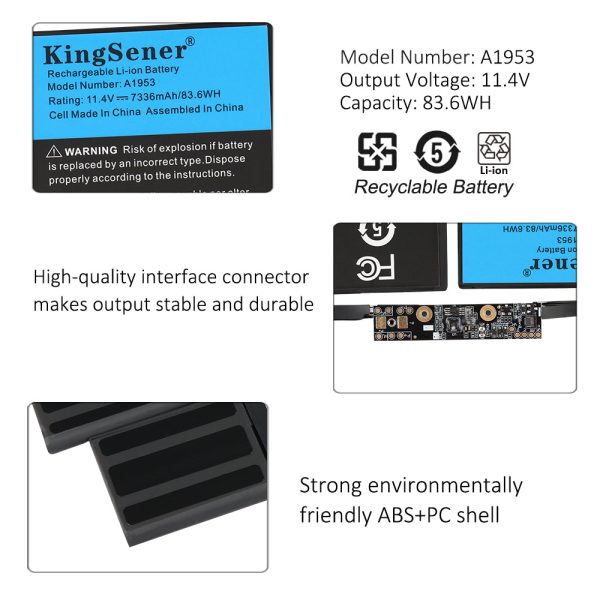 Kingsener A1953 Replacement Laptop Battery for Apple Mid 2018 2019 MacBook Pro 15-inch A1990 EMC 3215 EMC 3359 BTO CTO Battery MacBook Pro 15  83.6Wh For Sale