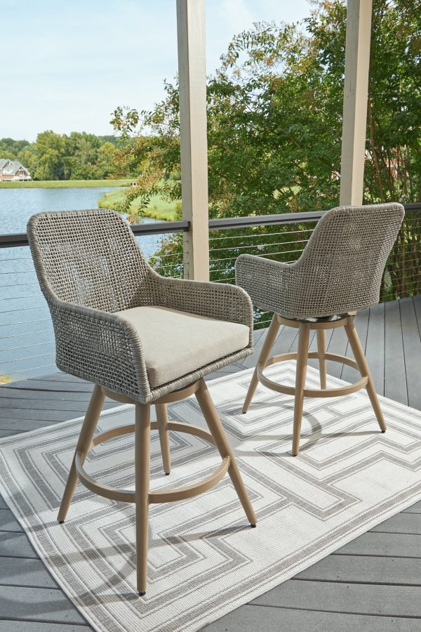 Seton Creek Outdoor Bar Height Barstool with Cushion (Set of 2) Hot on Sale